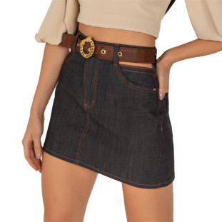 Saia Jeans Onça Preta Espelho Vazadovivo IV22 Azul Feminino