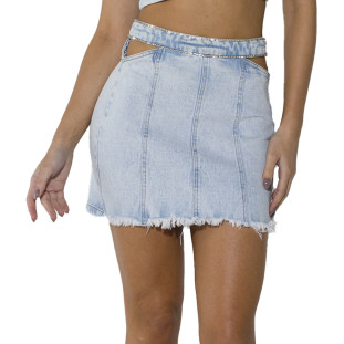 Saia Jeans Onça Preta Cutof Shine O23 Azul Feminino