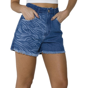 Shorts Jeans Onça Preta Animal Print Laser O23 Azul Feminino