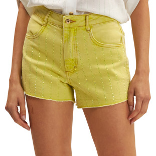 Short Jeans Onça Preta Strass Verde Ve25 Verde Feminino