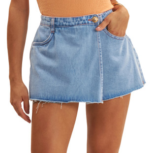 Short Jeans Onça Preta Saia Assimetrico Ve25 Azul Feminino