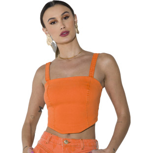 Top Jeans Onça Preta Transpasse Costas Av23 Laranja Feminino