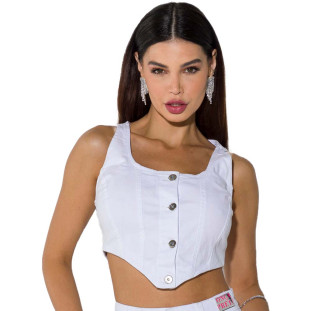 Top Jeans Cropped Onça Preta Colete Av23 Branco Feminino