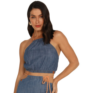 Top Jeans Onça Preta Frente Unica AV24 Azul Feminino