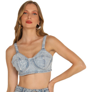 Top Jeans Onça Preta Puidos No Busto AV24 Azul Feminino