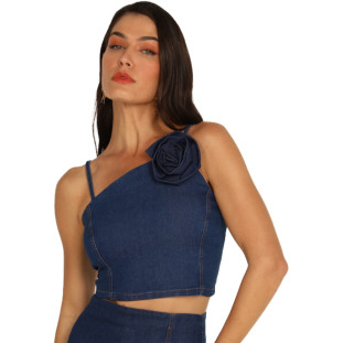 Top Jeans Onça Preta Flor AV24 Azul Feminino