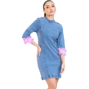 Vestido Jeans Onça Preta Justo 45019 I23 Azul Feminino