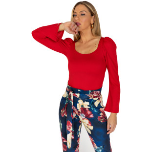 Body Onça Preta Manga Longa Tricot IV22 Vermelho Feminino