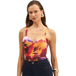Body Onça Preta Corselet Estampado Ve25 Vermelho Feminino