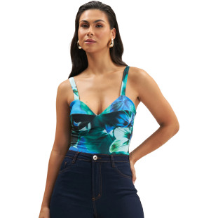 Body Onça Preta Corselet Estampado Ve25 Verde Feminino