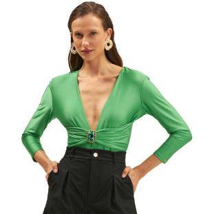 Body Onça Preta Manga Ve25 Verde Feminino