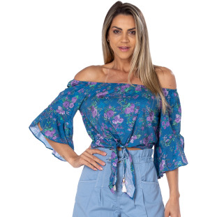 Blusa Onça Preta Ampla Manga 3/4 VE22 Azul Feminino