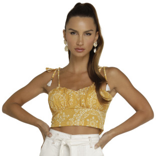 Blusa Cropped Onça Preta Amarracao V23 Amarelo Feminino