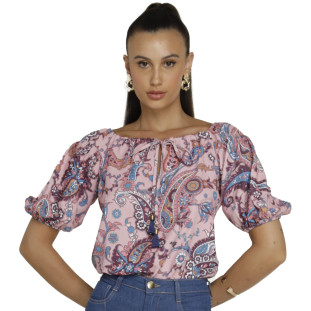 Blusa Onça Preta Cotovelo Boho V23 Lilás Feminino