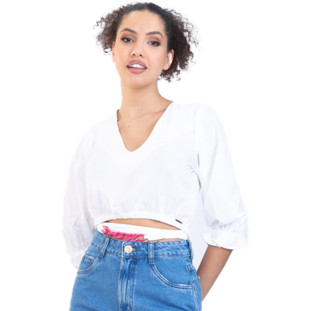 Blusa Onça Preta Cropped Bufante VE23 Off White Feminino