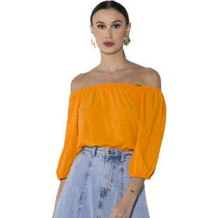 Blusa Onça Preta Ciganinha Viscose O23 Laranja Feminino