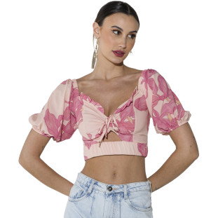 Blusa Cropped Onça Preta Lastex Av23 Rosa Feminino