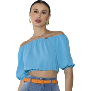 Blusa Onça Preta Ciganinha Bufante Av23 Azul Feminino