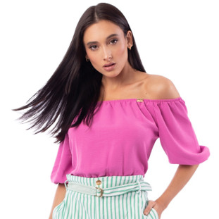 Blusa Ciganinha Onça Preta Manga Bufante Av23 Rosa Feminino