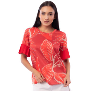 Blusa Onça Preta Ampla Manga Babado Av23 Laranja Feminino