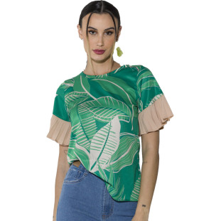 Blusa Onça Preta Ampla Manga Babado Av23 Verde Feminino