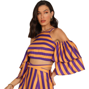 Blusa Onça Preta Babado AV24 Roxo Feminino