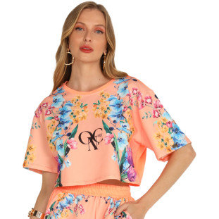 Blusa Onça Preta Floral Garden AV24 Laranja Feminino