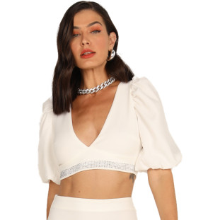 Blusa Cropped Onça Preta Shine AV24 Off White Feminino