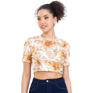 Blusa Onça Preta Estampada Basic PR23 Amarelo Feminino