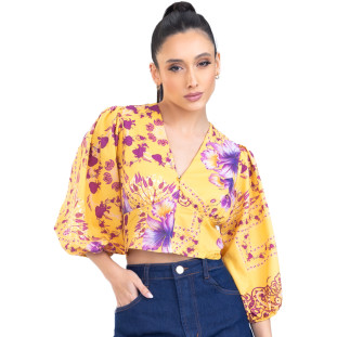 Blusa Onça Preta Manga 3/4 PR23 Amarelo Feminino