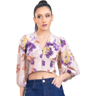 Blusa Onça Preta Manga 3/4 PR23 Bege Feminino