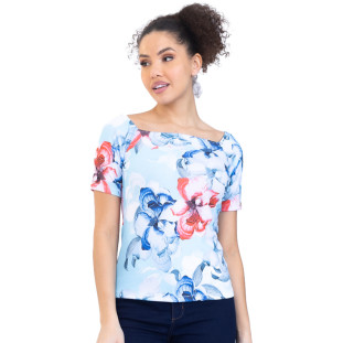 Blusa Onça Preta Ombro A Ombro PR23 Azul Feminino