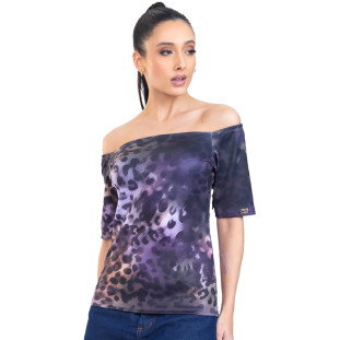 Blusa Onça Preta Ombro A Ombro PR23 Roxo Feminino