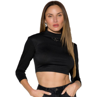 Blusa Cropped Onça Preta Basico In24 Preto Feminino