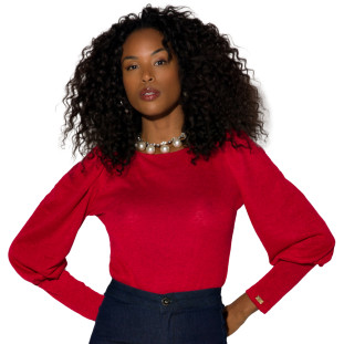 Blusa Onça Preta Manga Bufante In24 Vermelho Feminino