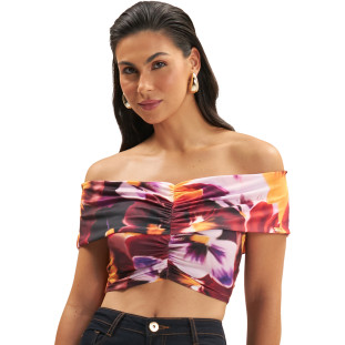 Blusa Cropped Onça Preta Ombro Ve25 Vermelho Feminino