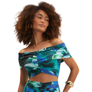 Blusa Cropped Onça Preta Ombro A Ombro Ve25 Verde Feminino