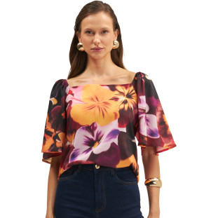 Blusa Onça Preta EstampadaCurta Ve25 Vermelho Feminino