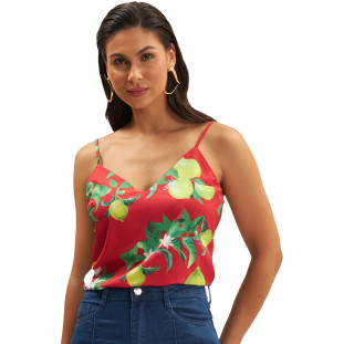 Blusa Onça Preta Estampada Alça Ve25 Vermelho Feminino