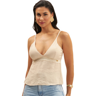 Blusa Onça Preta Alça Guipir Ve25 Bege Feminino