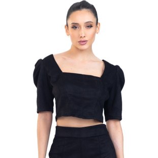 Top Onça Preta Cropped Corcelet IV23 Preto Feminino