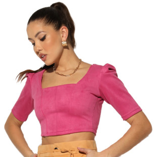 Top Cropped Onça Preta Corcelet I23 Rosa Feminino