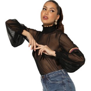 Blusa Onça Preta Tule I23 Preto Feminino