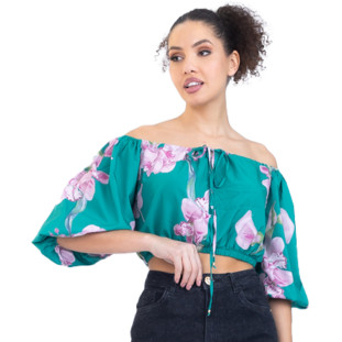 Blusa Onça Preta Cropped Ciganinha IV23 Verde Feminino