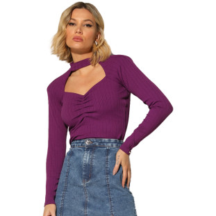 Blusa Onça Preta Basica Gola IN23 Roxo Feminino