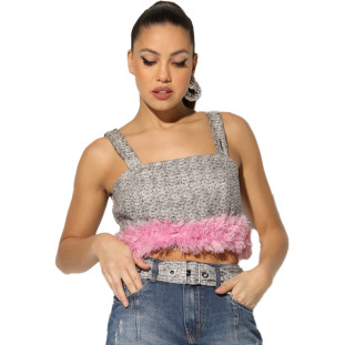 Top Reto Onça Preta Plumas I23 Cinza Feminino