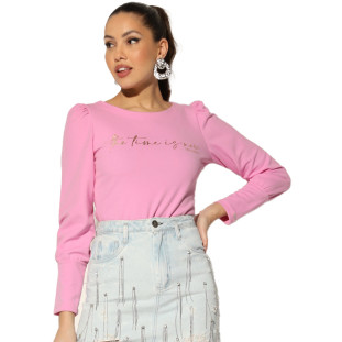 Blusa Onça Preta Manga Presunto Malha I23 Rosa Feminino