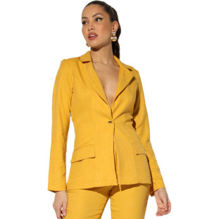 Blazer Onça Preta Alinhado Alfaiataria I23 Amarelo Feminino