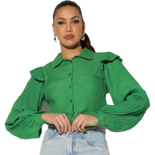 Camisa Onça Preta Mangas Plisse I23 Verde Feminino