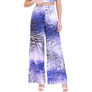 Calça Onça Preta Pantalona Estampada VE23 Lilás Feminino